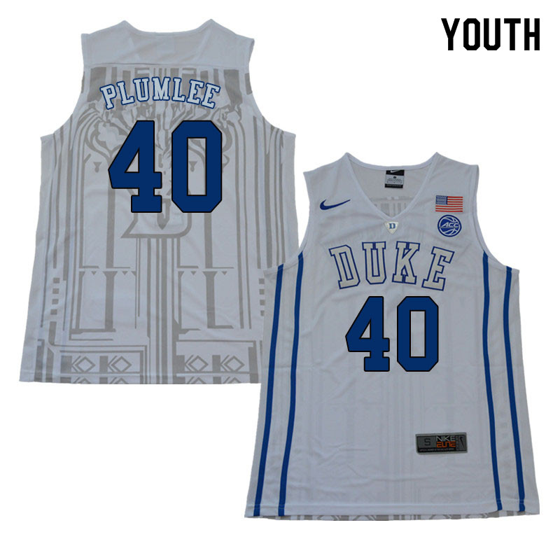 2018 Youth #40 Marshall Plumlee Duke Blue Devils College Basketball Jerseys Sale-White